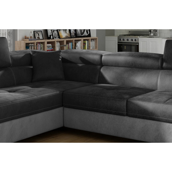 Canapé d'angle convertible velours luxe 5 places, coffre, gris foncé / gris clair, angle gauche (vu de face), ANNECY VELOURS