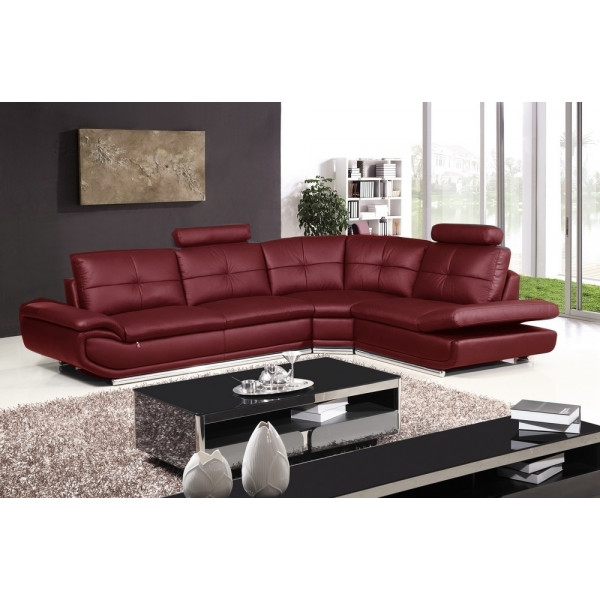 Canapé d'angle en cuir buffle italien de luxe 6/7 places BELLALIGNA, couleur bordeaux, angle gauche