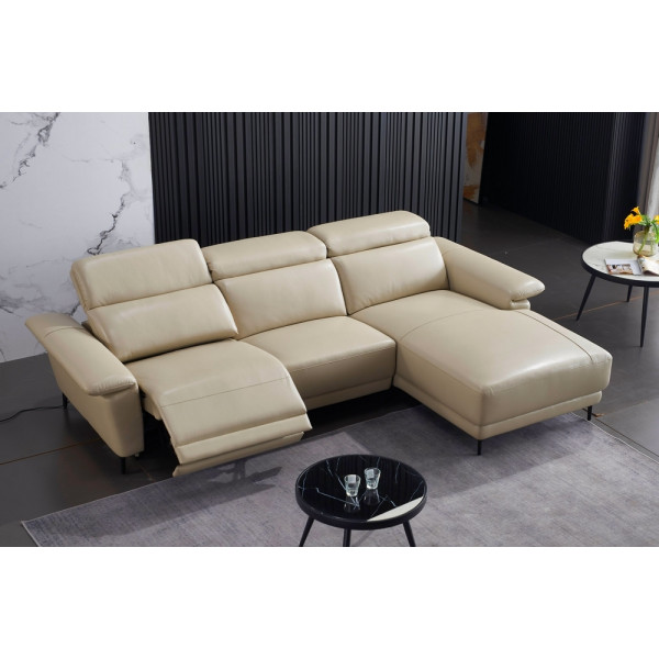 Canapé d'angle en cuir buffle italien de luxe 6/7 places LORENZO, beige, angle droit