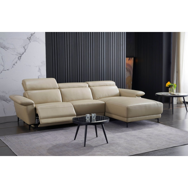 Canapé d'angle en cuir buffle italien de luxe 6/7 places LORENZO, beige, angle droit