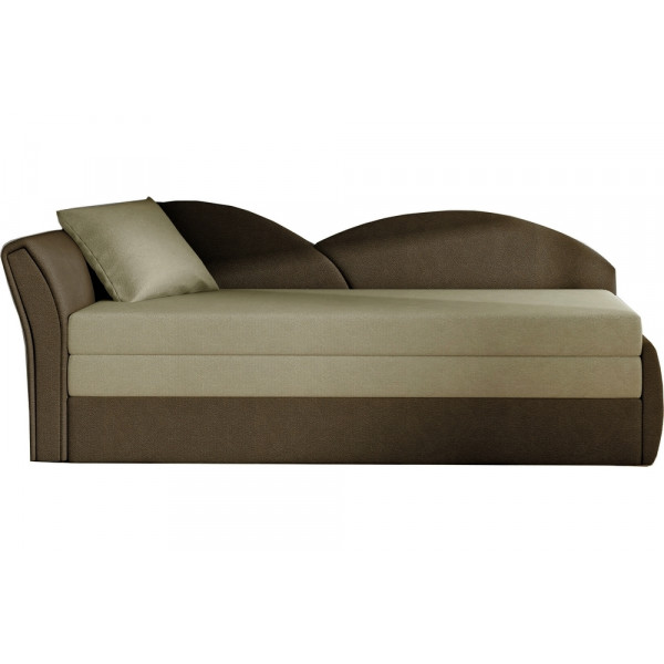 Banquette lit gigogne en tissu de qualité beige et chocolat - angle gauche - AGATA