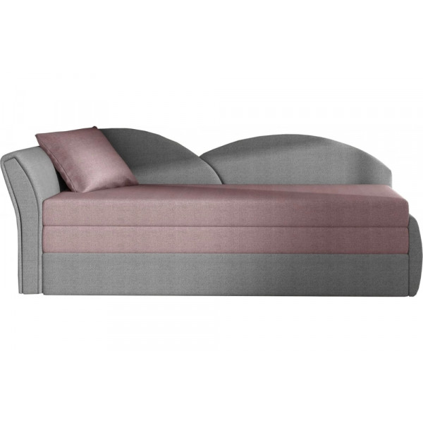 Banquette lit gigogne en tissu de qualité rose et gris, angle gauche - AGATA