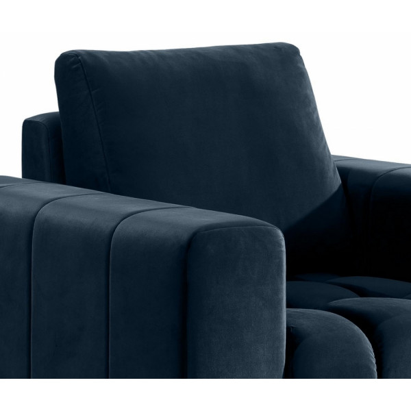 Fauteuil 1 place en tissu velours catégorie luxe, bleu foncé, LAZINO
