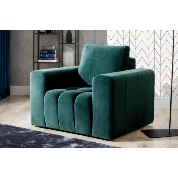 Fauteuil 1 place en tissu velours catégorie luxe, vert, LAZINO