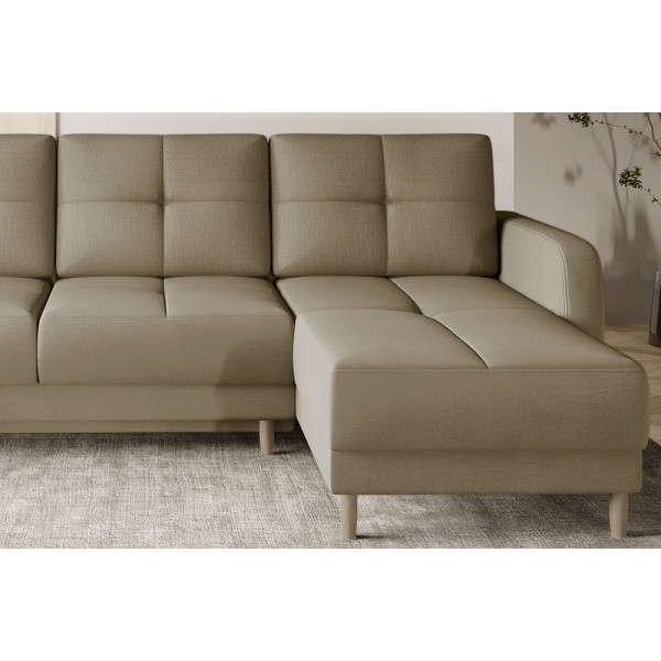 Canapé d'angle convertible en tissu velours luxe, rangement - BEIGE, angle droit (vu de face), ROXANE VELOURS