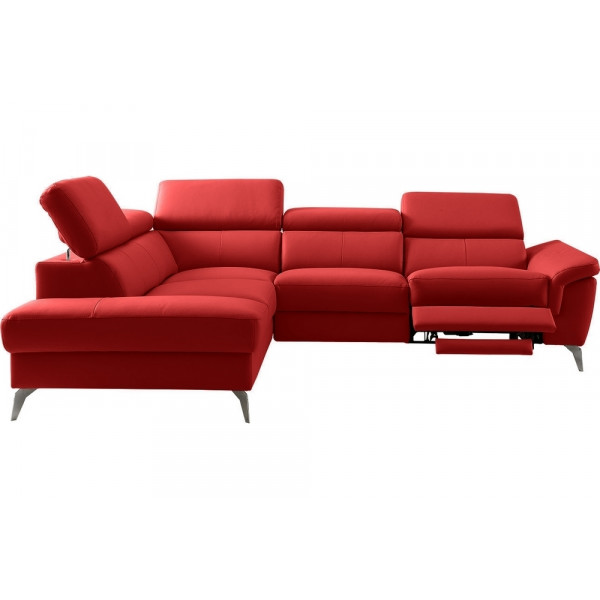 Canapé d'angle relax en 100% tout cuir de luxe italien, relax électrique et coffre 5/6 places SORENTO, rouge foncé, angle gauche