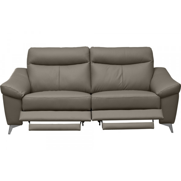 Canapé 3 places avec 2 relax en cuir luxe italien, LOUIS, 2 relax électriques,  gris foncé