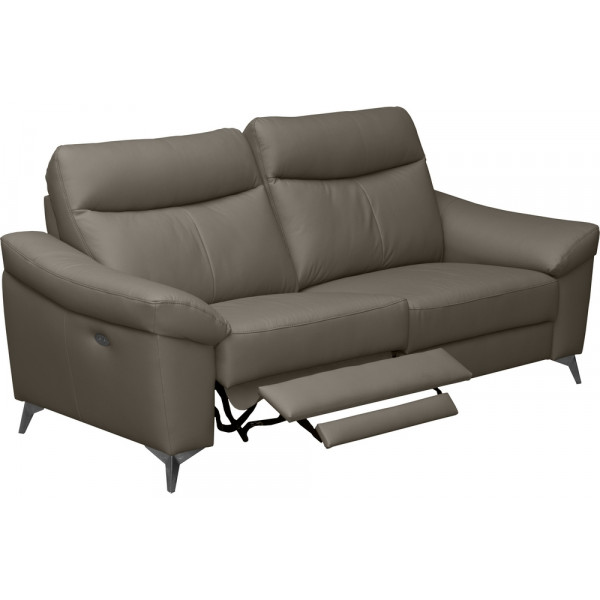 Canapé 3 places avec 2 relax en cuir luxe italien, LOUIS, 2 relax électriques,  gris foncé