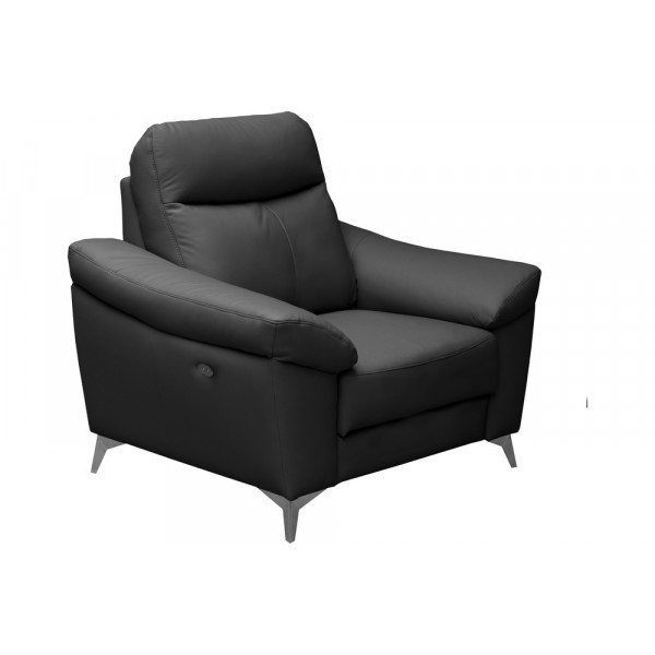 Fauteuil 1 place avec 1 relax, en cuir luxe italien, LOUIS, 1 relax électrique,  noir