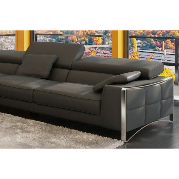 Canapé d'angle en cuir italien 5 places SUEDE, gris foncé, angle gauche (vu de face)