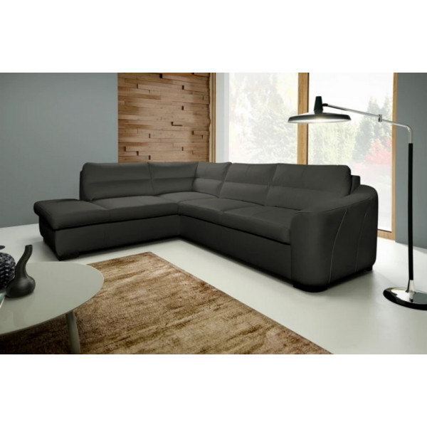 Canapé d'angle convertible en cuir italien de luxe 5 places RINALDI avec coffre, taupe, angle gauche (vu de face)