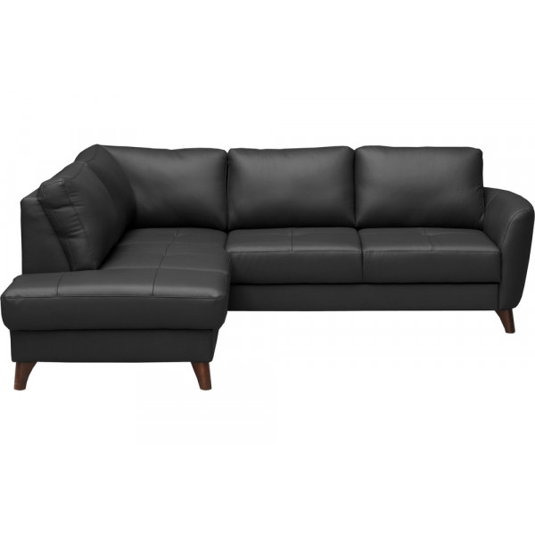 Canapé d'angle convertible en cuir italien de luxe 5 places FIGARI avec coffre, noir, angle gauche (vu de face)