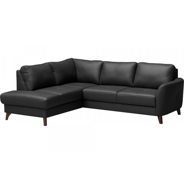 Canapé d'angle convertible en cuir italien de luxe 5 places FIGARI avec coffre, noir, angle gauche (vu de face)