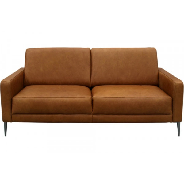 Canapé 2 places en 100% TOUT cuir italien de prestige, SPIRIT, marron cognac