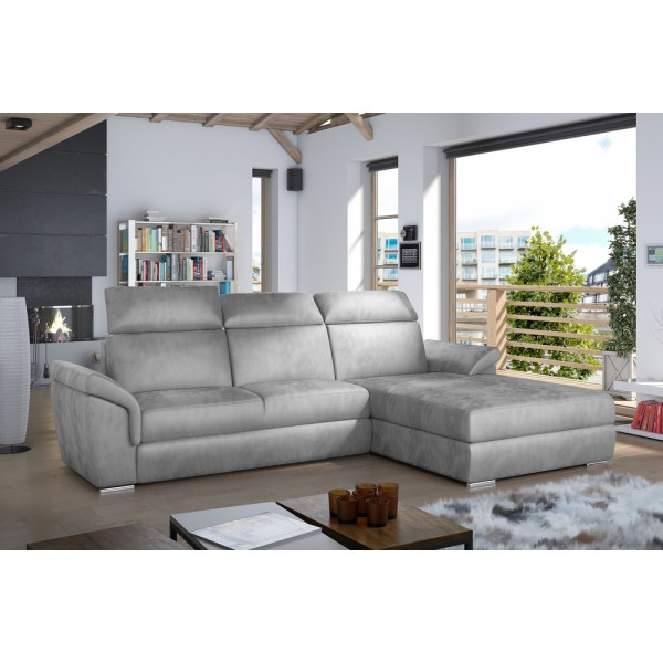 Canapé d'angle convertible en tissu velours Prestige, gris, 5 places, angle droit (vu de face) , TRESOR