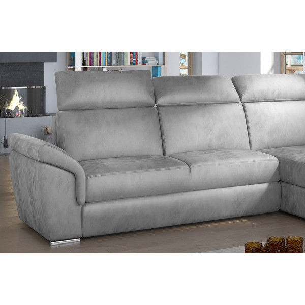 Canapé d'angle convertible en tissu velours Prestige, gris, 5 places, angle droit (vu de face) , TRESOR