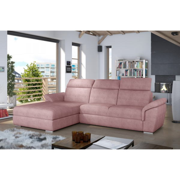 - Canapé d'angle convertible en tissu Luxe, rose, 5 places, angle gauche (vu de face) , TRESOR