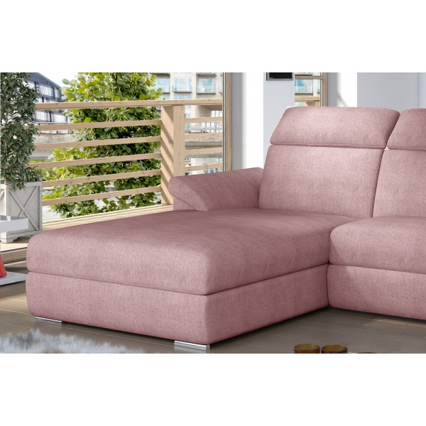 - Canapé d'angle convertible en tissu Luxe, rose, 5 places, angle gauche (vu de face) , TRESOR