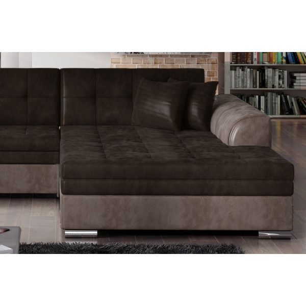 Canapé d'angle convertible en tissu velours Luxe, chocolat et marron, 5 places, angle droit (vu de face), SOHO VELOURS