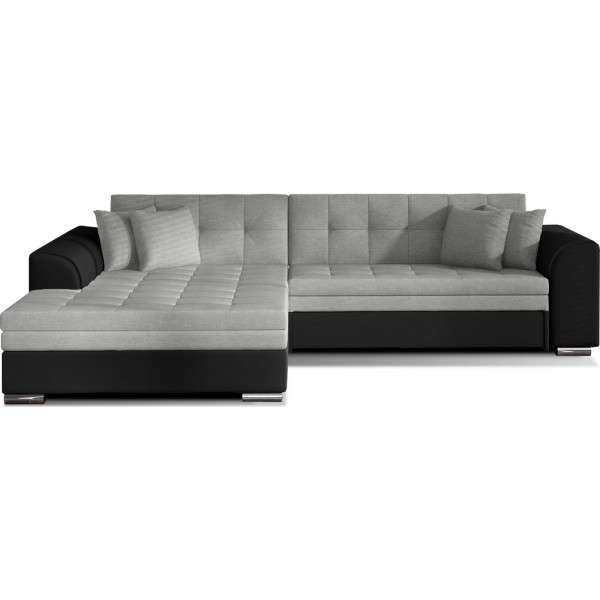 Canapé d'angle convertible en tissu gris et simili noir de qualité, 5 places, angle gauche (vu de face) - SOHO