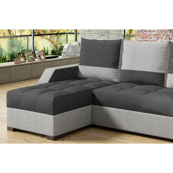Canapé d'angle convertible - ARTE - en tissu de qualité - gris foncé et gris clair, 3/4 places, angle gauche (vu de face)