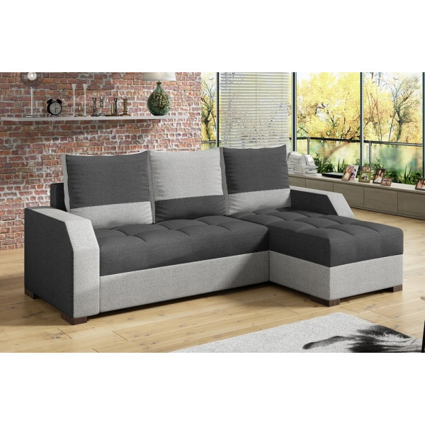 Canapé d'angle convertible - ARTE - en tissu de qualité - marron et beige, 3/4 places, angle droit (vu de face)