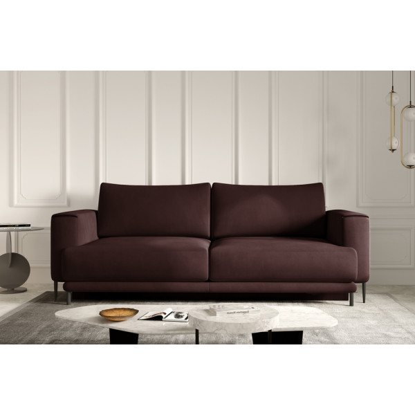 Canapé 3/4 places convertible et espace de rangement, marron, en tissu de qualité, DANY