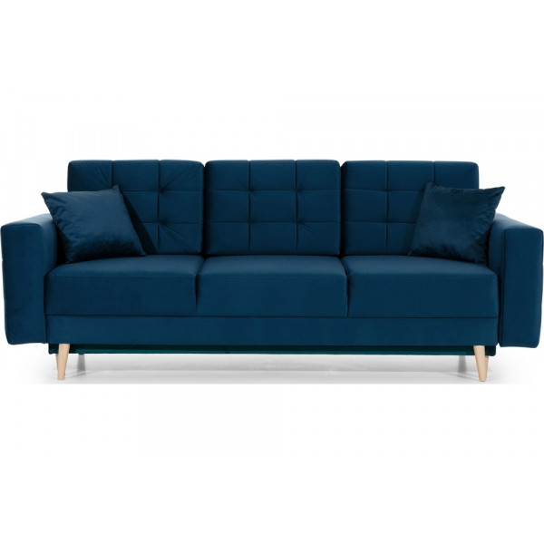 Canapé 3 places convertible - en tissu de qualité bleu, ASVENA VELOURS