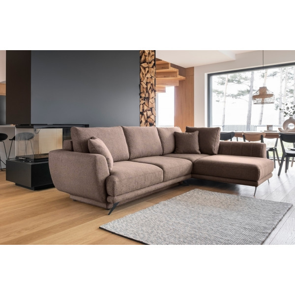 Canapé d'angle convertible - LARSON - en tissu Luxe, 5 places, marron, angle droit (vu de face)