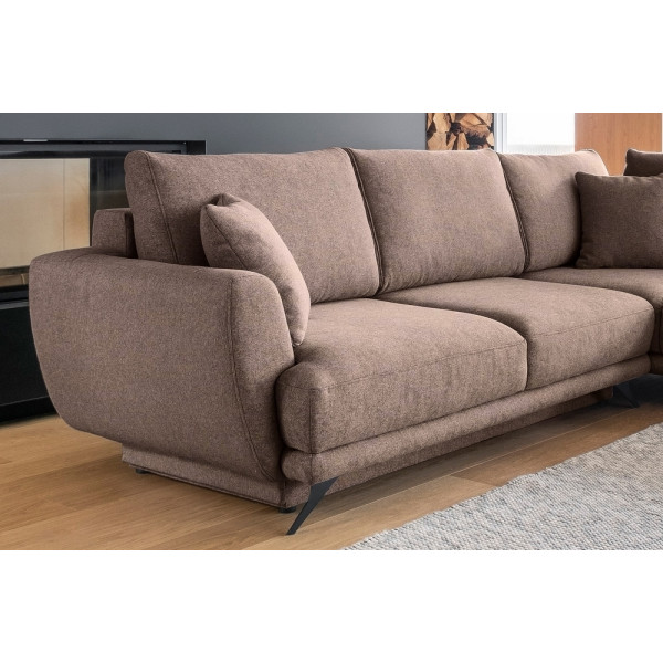 Canapé d'angle convertible - LARSON - en tissu Luxe, 5 places, marron, angle droit (vu de face)