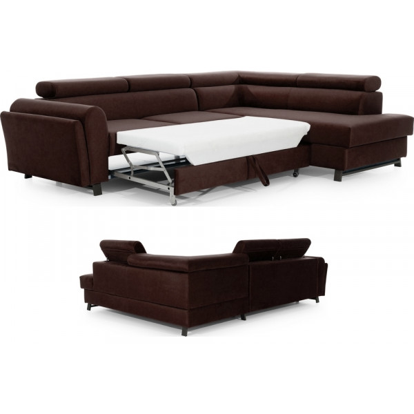 Canapé d'angle convertible - KARL VELOURS - en tissu prestige, 5 places, chocolat, angle droit (vu de face)