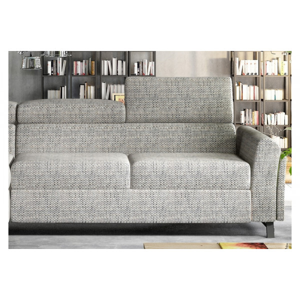 Canapé d'angle convertible - KARL - en tissu luxe - 5 places, gris, angle gauche (vu de face)