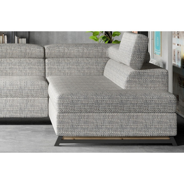 Canapé d'angle convertible - KARL - en tissu luxe 5 places, gris, angle droit (vu de face)