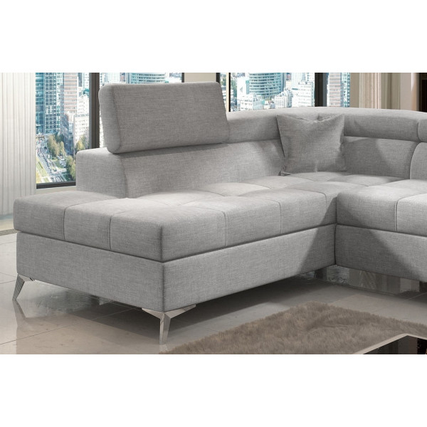 - Canapé d'angle convertible - ERNEST - en tissu luxe 5 places, gris, angle gauche (vu de face)