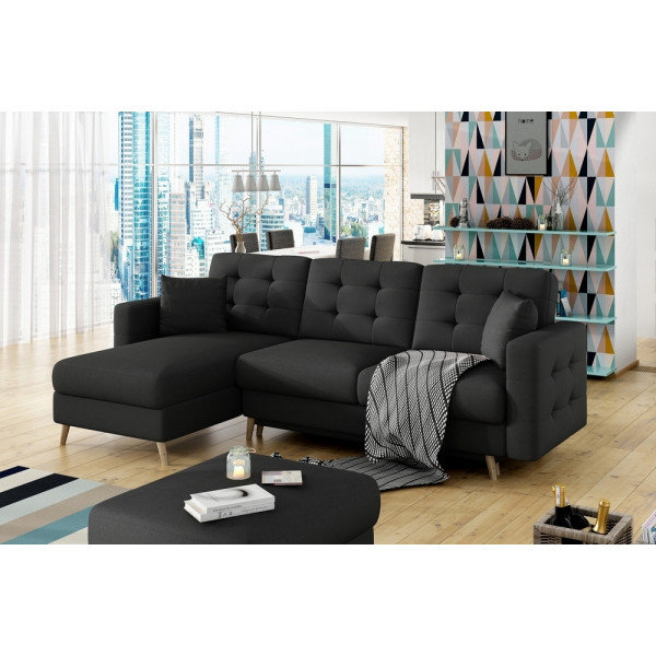 Canapé d'angle convertible ASSIA - en tissu de qualité 5 places, gris foncé, angle gauche (vu de face)