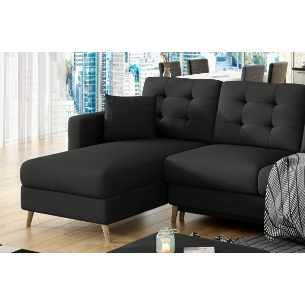 Canapé d'angle convertible ASSIA - en tissu de qualité 5 places, gris foncé, angle gauche (vu de face)