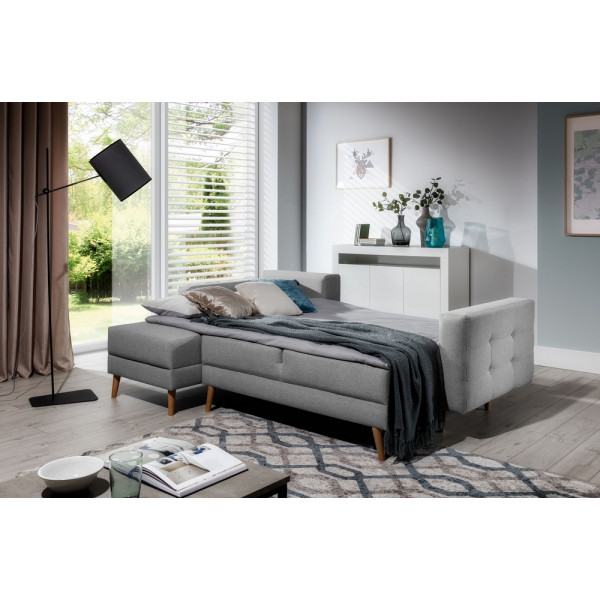 Canapé d'angle convertible ASSIA - en tissu de qualité 5 places, gris, angle gauche (vu de face)