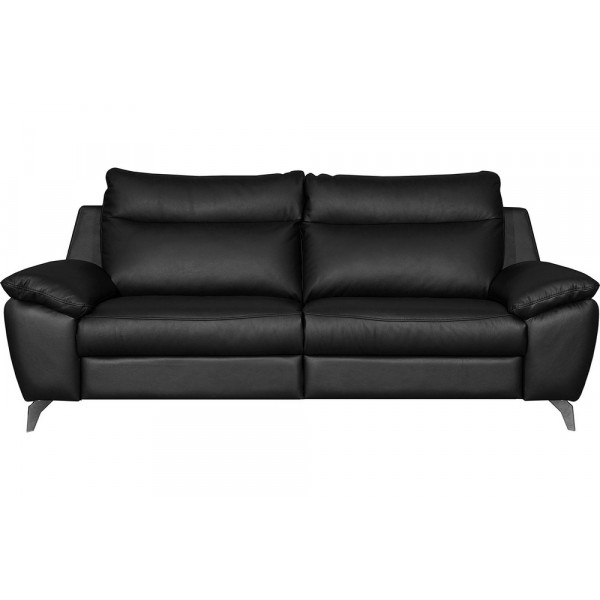 Canapé taille 2 places en 100% tout cuir épais de luxe italien, PERLA, noir