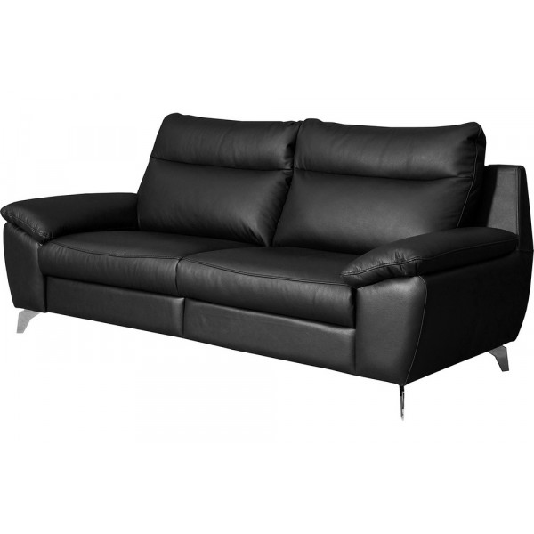 Canapé taille 2 places en 100% tout cuir épais de luxe italien, PERLA, noir