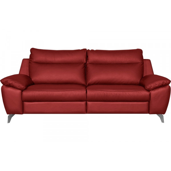 Canapé taille 2 places en 100% tout cuir épais de luxe italien, PERLA, rouge foncé