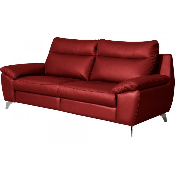 Canapé taille 2 places en 100% tout cuir épais de luxe italien, PERLA, rouge foncé