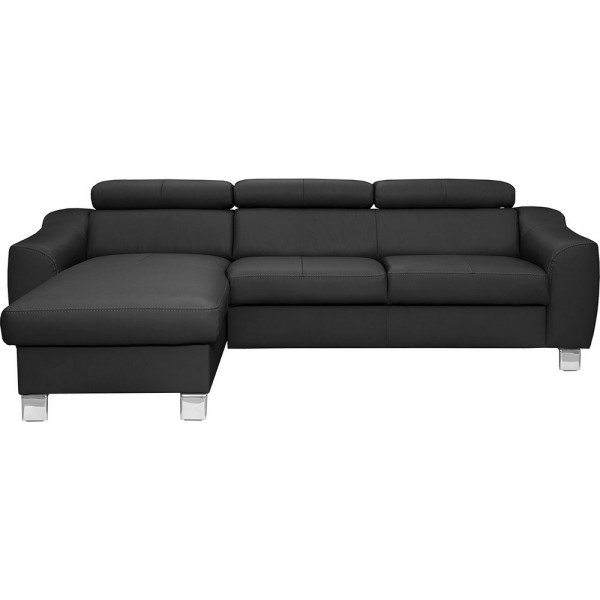 - Canapé d'angle en cuir italien de luxe 5 places ASTRA, noir, angle gauche