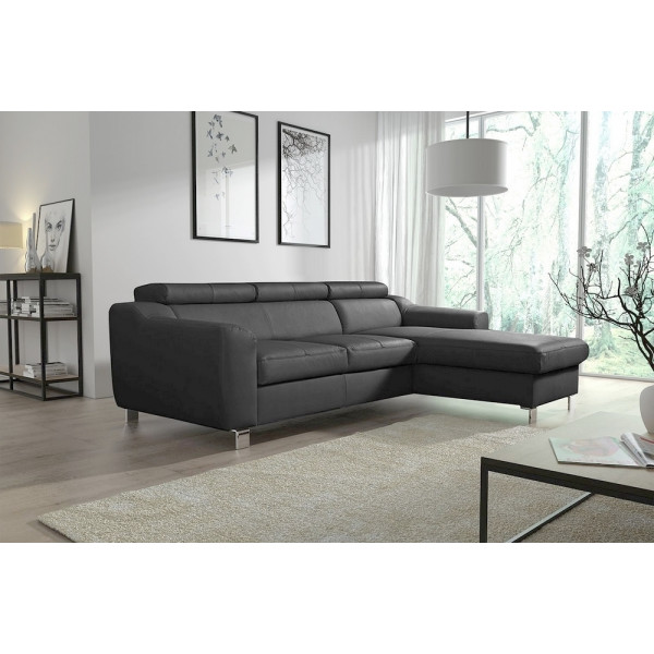 Canapé d'angle en cuir italien de luxe 5 places ASTRA, gris foncé, angle droit