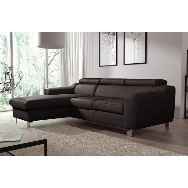 - Canapé d'angle en cuir italien de luxe 5 places ASTRA, chocolat, angle gauche