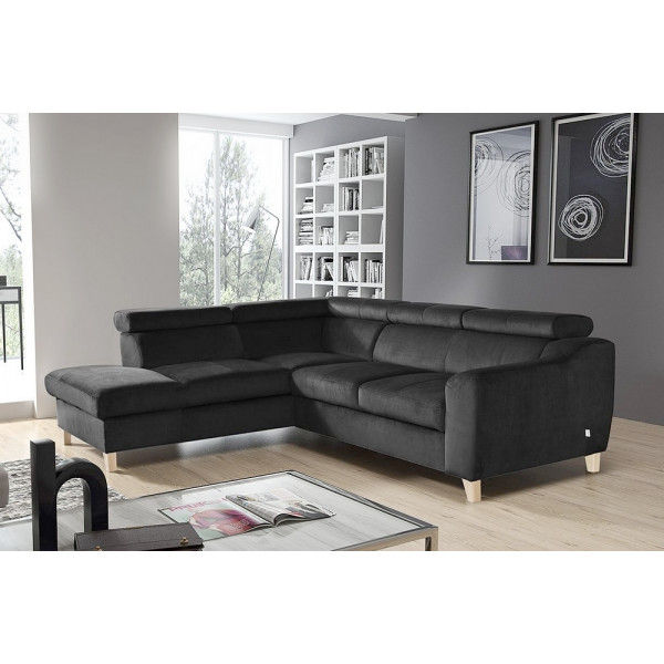 Canapé d'angle en tissu luxe 5 places, ASHLEY, gris foncé, angle gauche (vu de face)