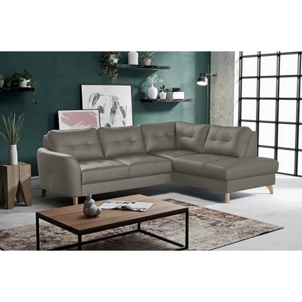 Canapé d'angle convertible en cuir italien de luxe 5 places NORIA avec coffre, taupe, angle droit