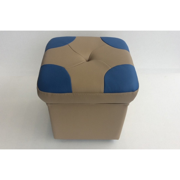 Pouf en cuir de luxe - belle qualité- cuir épais - beige et bleu - VISTA