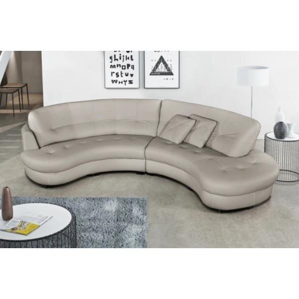 Canapé en cuir italien de luxe 5/6 places BRETINI gris clair, côté accoudoir gauche