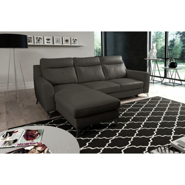 - Canapé d'angle convertible en cuir italien de luxe 5/6 places GIANNI avec coffre, gris foncé, angle gauche