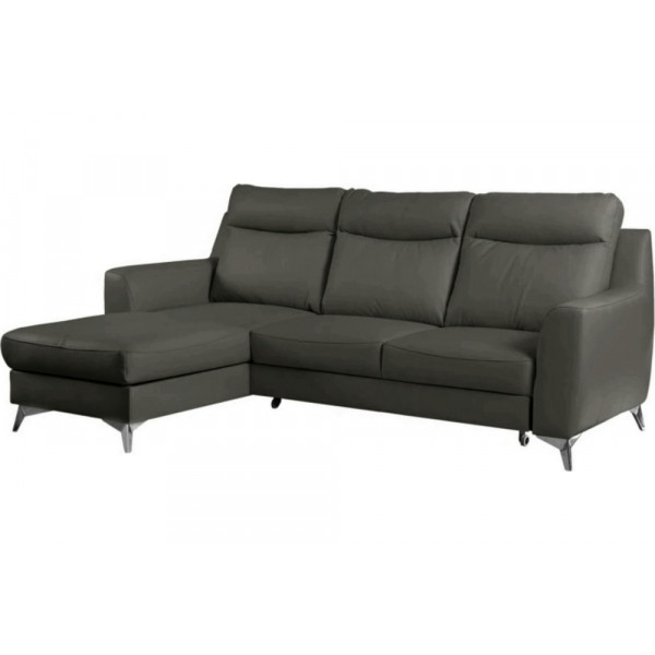 - Canapé d'angle convertible en cuir italien de luxe 5/6 places GIANNI avec coffre, gris foncé, angle gauche